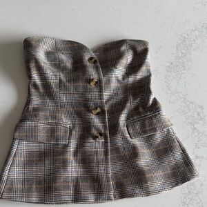 Zara strapless Brown Plaid blouse